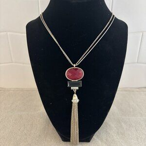 White House Black Market Necklace - Silver with Red and Black Stone